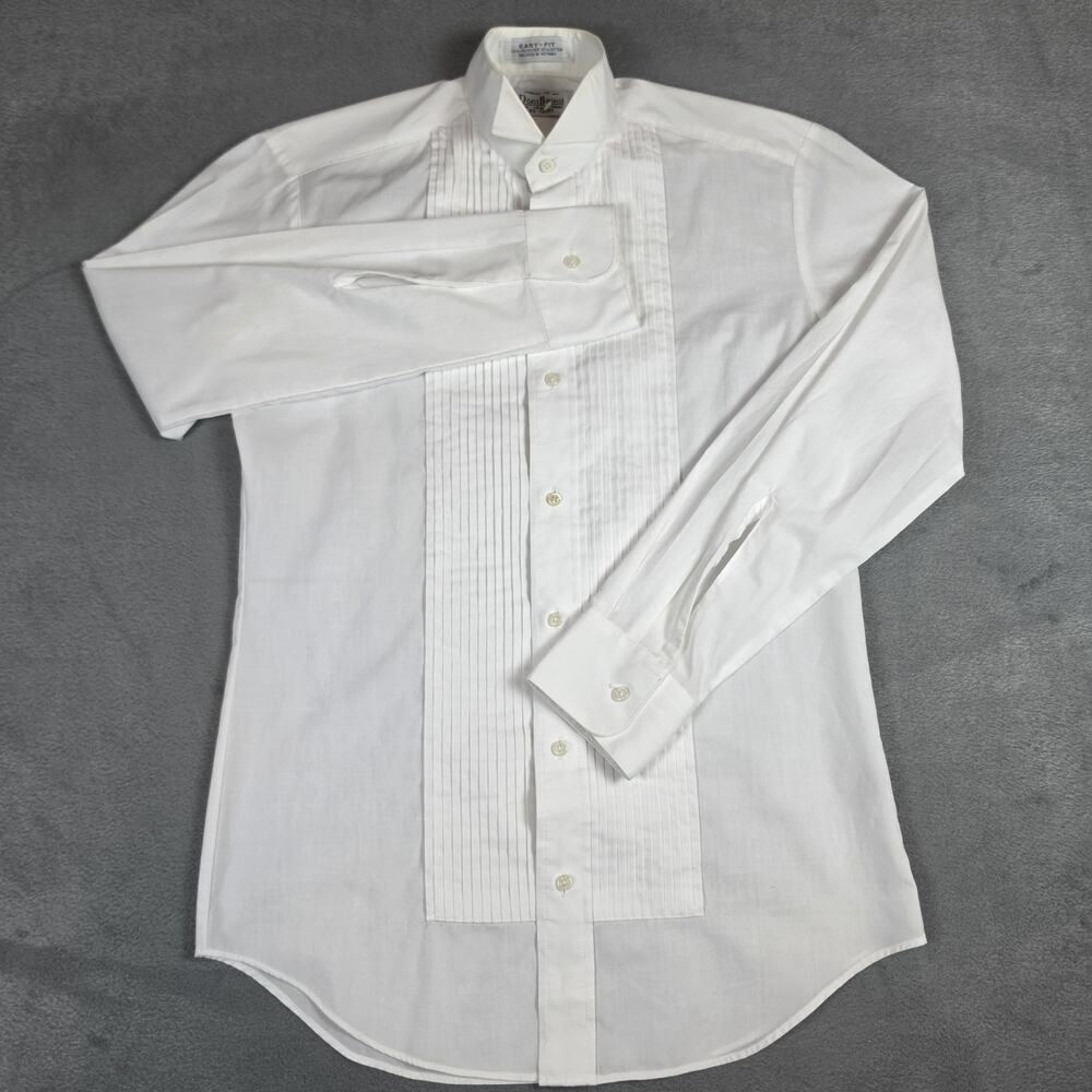Doni Barassi White Tuxedo Dress Shirt Pleated Front Easy Fit XS 32/33 Formal